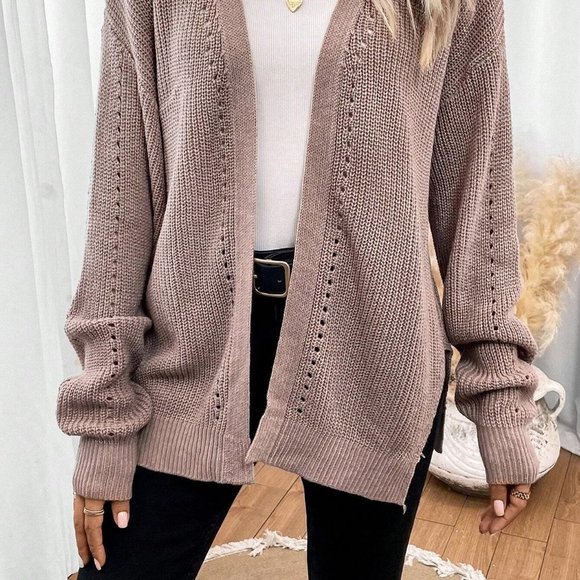 Dusty Purple Casual Womens Drop Shoulder Open Front Cardigan - Picture 4 of 5